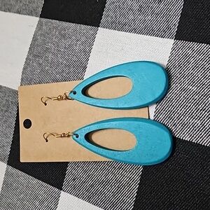 Handmade New Turquoise Wooden Oval Cut Out Dangle Earrings